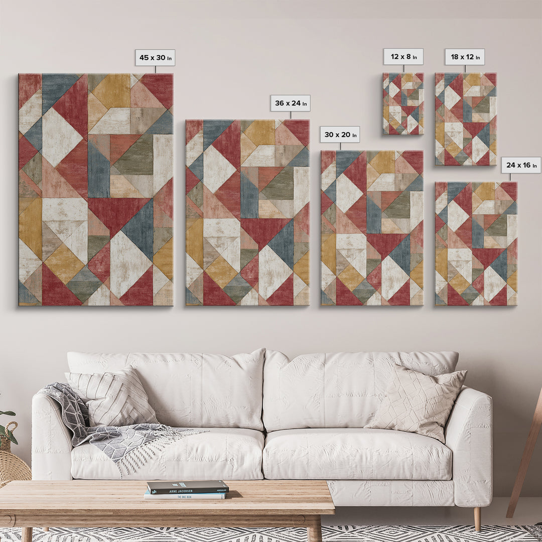Quilt Geometric Folk Pattern Framed Canvas Print, Country Art, Original Painting, Farmhouse Decor, Fine Art, Country, COU-2x3-68