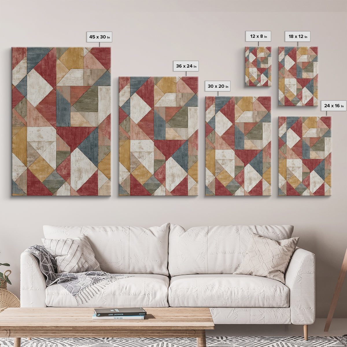 Quilt Geometric Folk Pattern Framed Canvas Print, Country Art, Original Painting, Farmhouse Decor, Fine Art, Country, COU-2x3-68