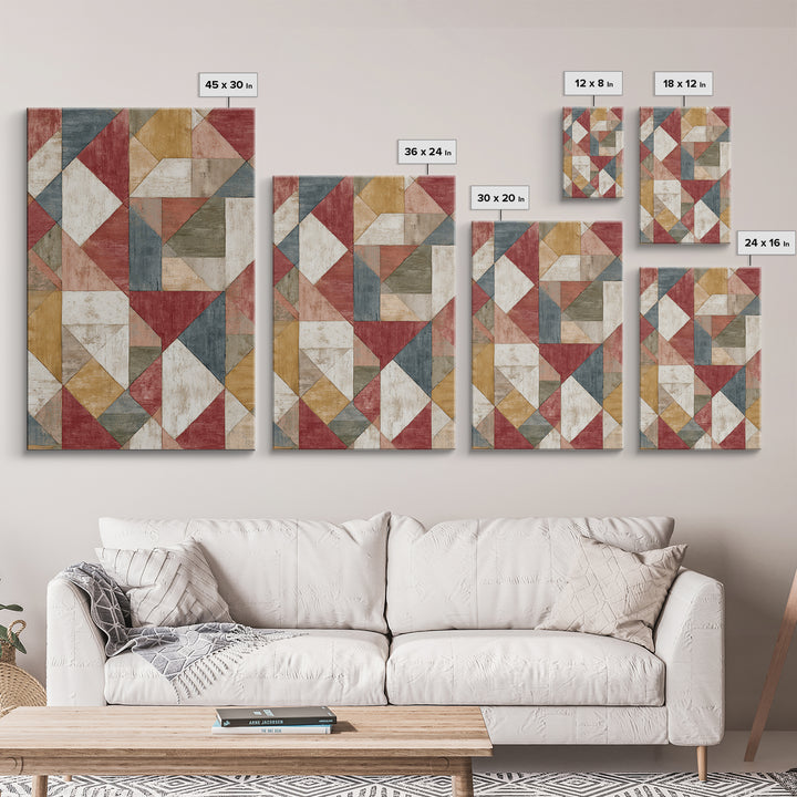 Quilt Geometric Folk Pattern Framed Canvas Print, Country Art, Original Painting, Farmhouse Decor, Fine Art, Country, COU-2x3-68