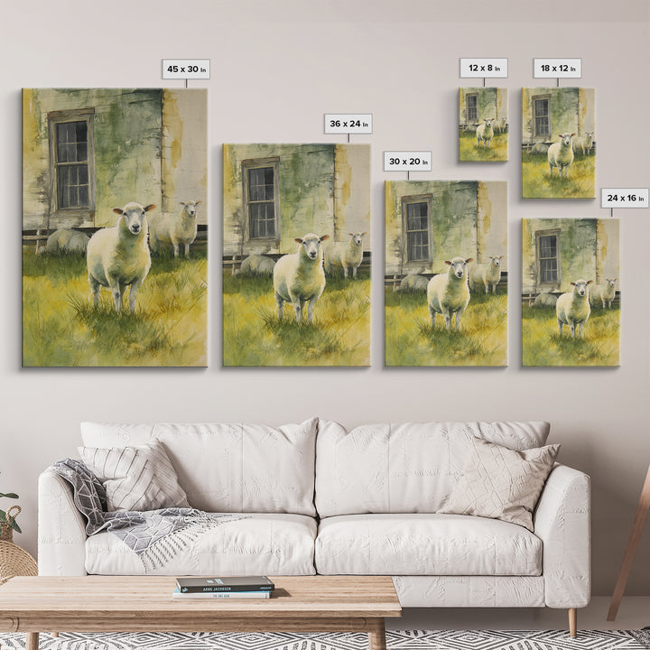 Watercolor Sheep in a Green Pasture Canvas Print, Country Art, Landscape Painting, Farmhouse Decor, Fine Art, Country, COU-2x3-7