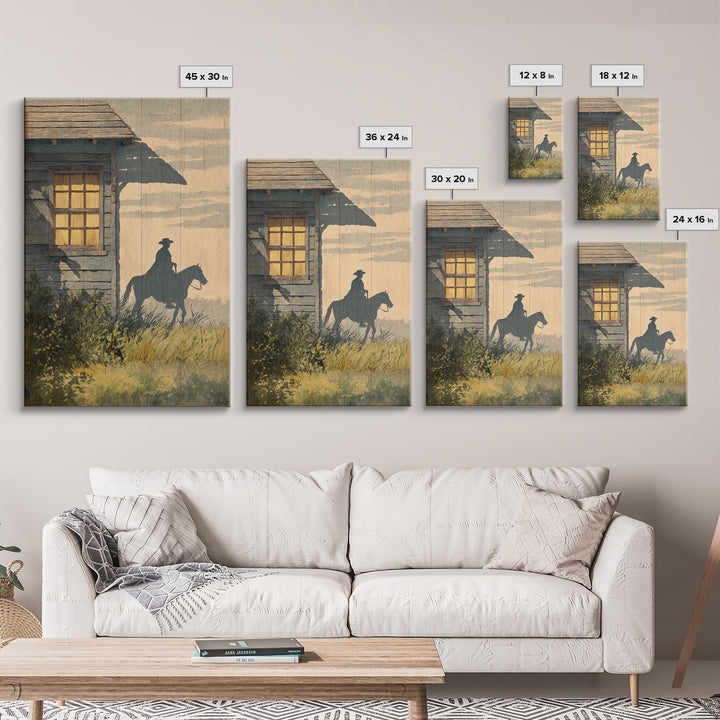 Horse and Rider Silhouette at Dusk Framed Canvas Print, Country Art, Large Wall Art, Farmhouse Decor, Fine Art, Country, COU-2x3-73