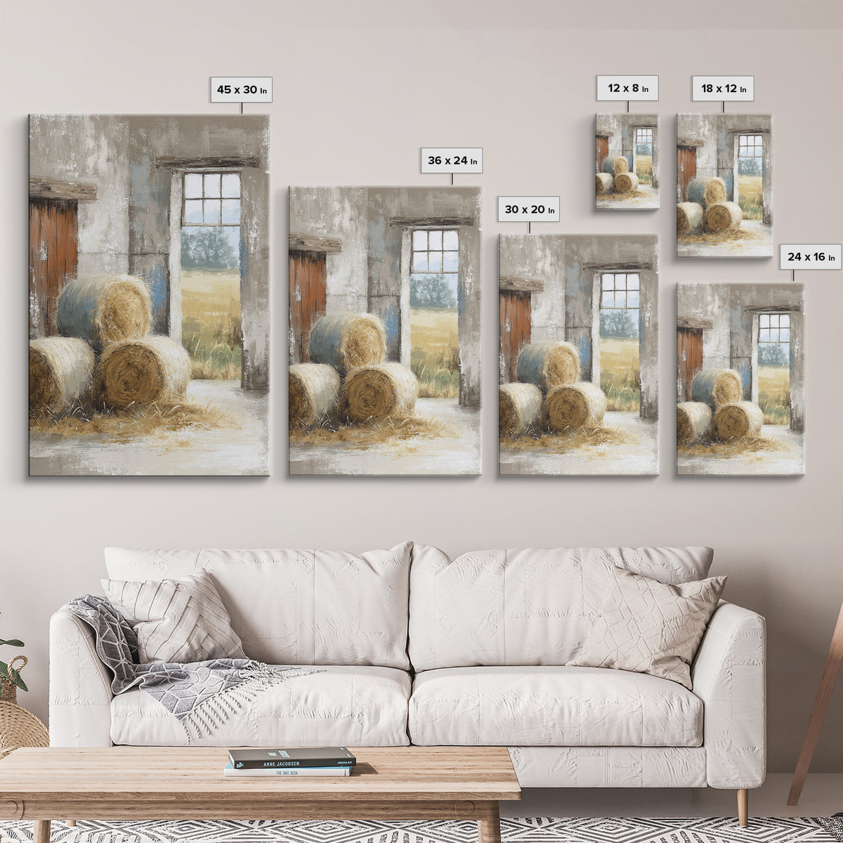 Hay Bales in Late Afternoon Sun Framed Canvas Print, Country Art, Farmhouse Decor, Fine Art, Country, Gallery Wall Art, COU-2x3-76