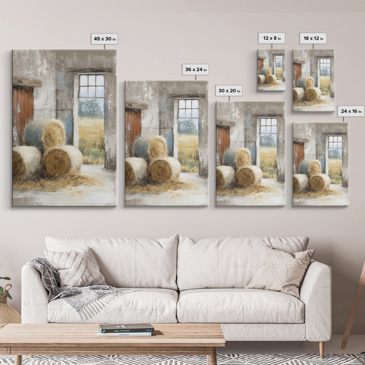 Hay Bales in Late Afternoon Sun Framed Canvas Print, Country Art, Farmhouse Decor, Fine Art, Country, Gallery Wall Art, COU-2x3-76