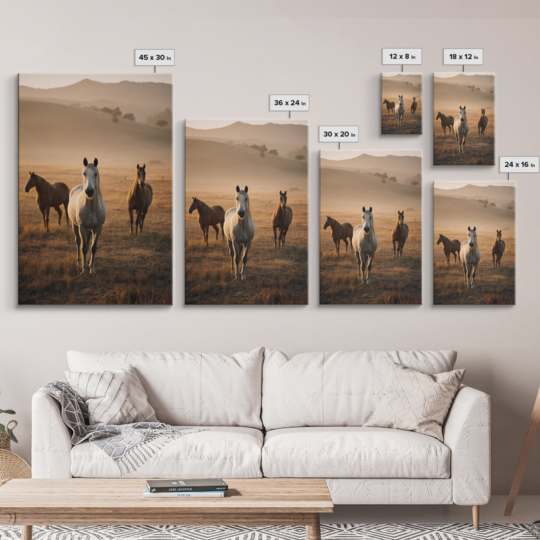 Rolling Pasture with Grazing Horses at Sunrise Canvas Print, Country Art, Printable Art, Farmhouse Decor, Oil Painting, Country, COU-2x3-81