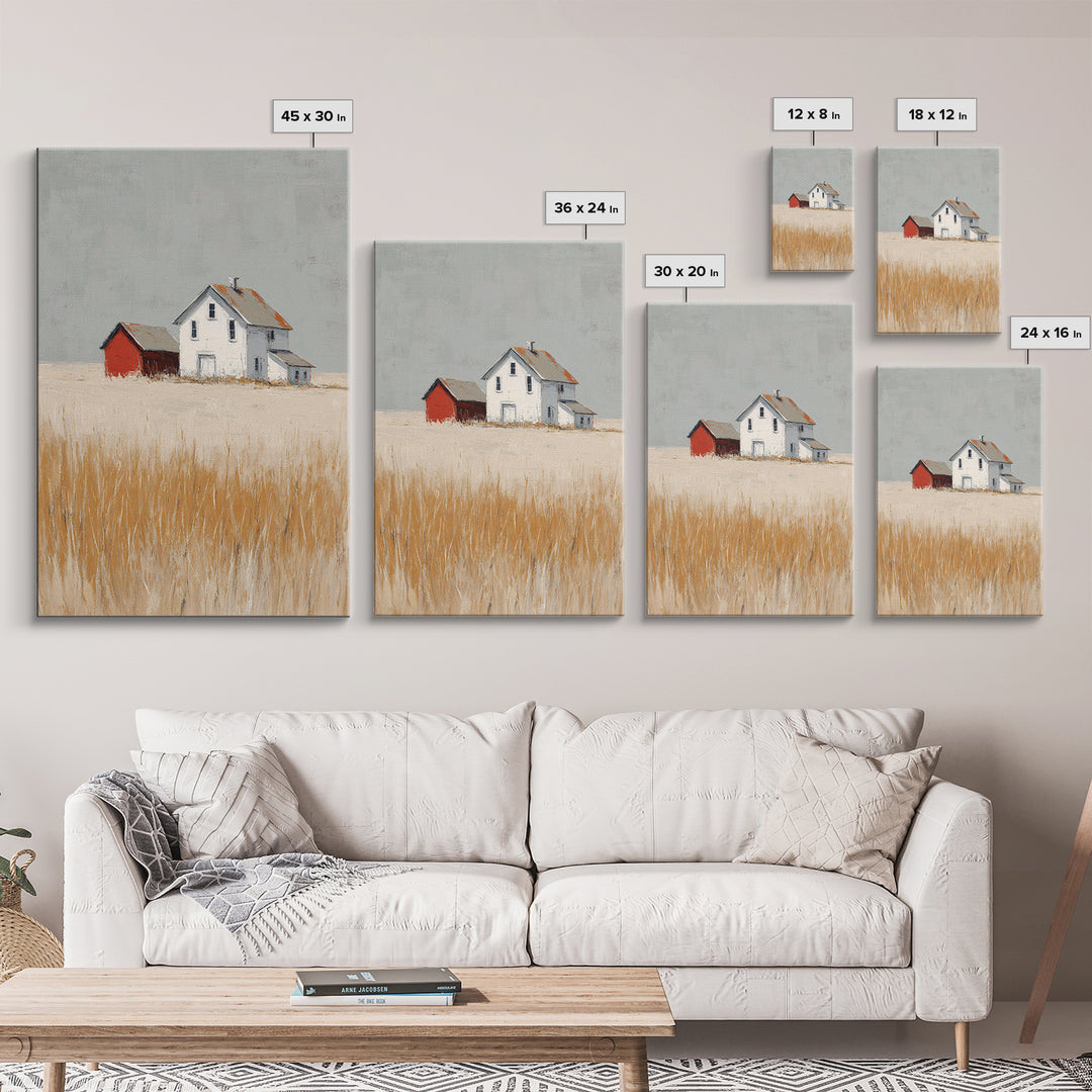 White Farmhouse Surrounded by Tall Grass Framed Canvas Print, Country Art, Printable Wall Art, Farmhouse Decor, Country, COU-2x3-90