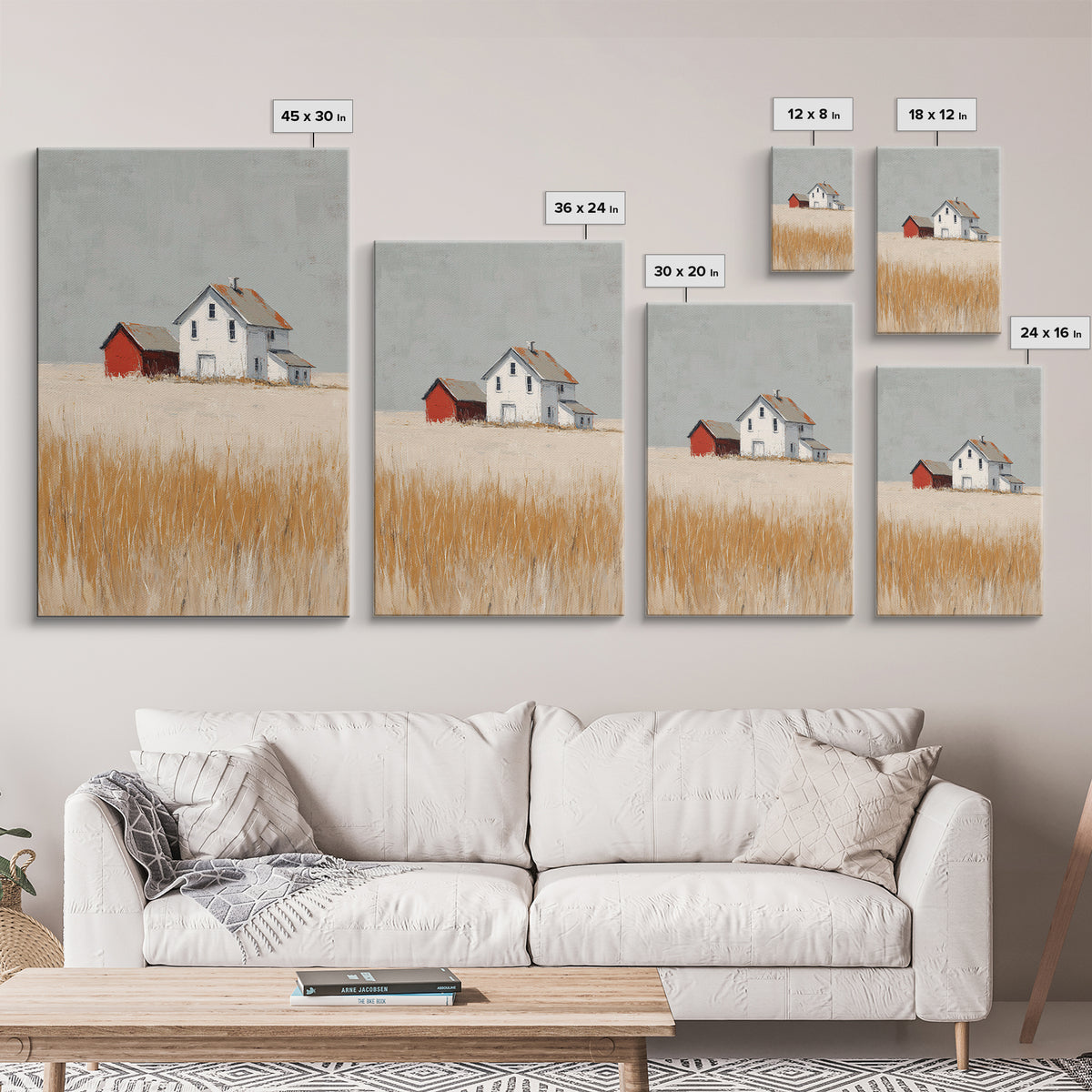 White Farmhouse Surrounded by Tall Grass Framed Canvas Print, Country Art, Printable Wall Art, Farmhouse Decor, Country, COU-2x3-90