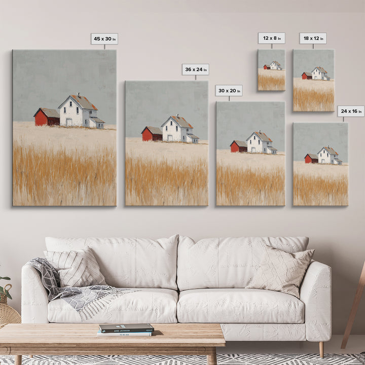 White Farmhouse Surrounded by Tall Grass Framed Canvas Print, Country Art, Printable Wall Art, Farmhouse Decor, Country, COU-2x3-90