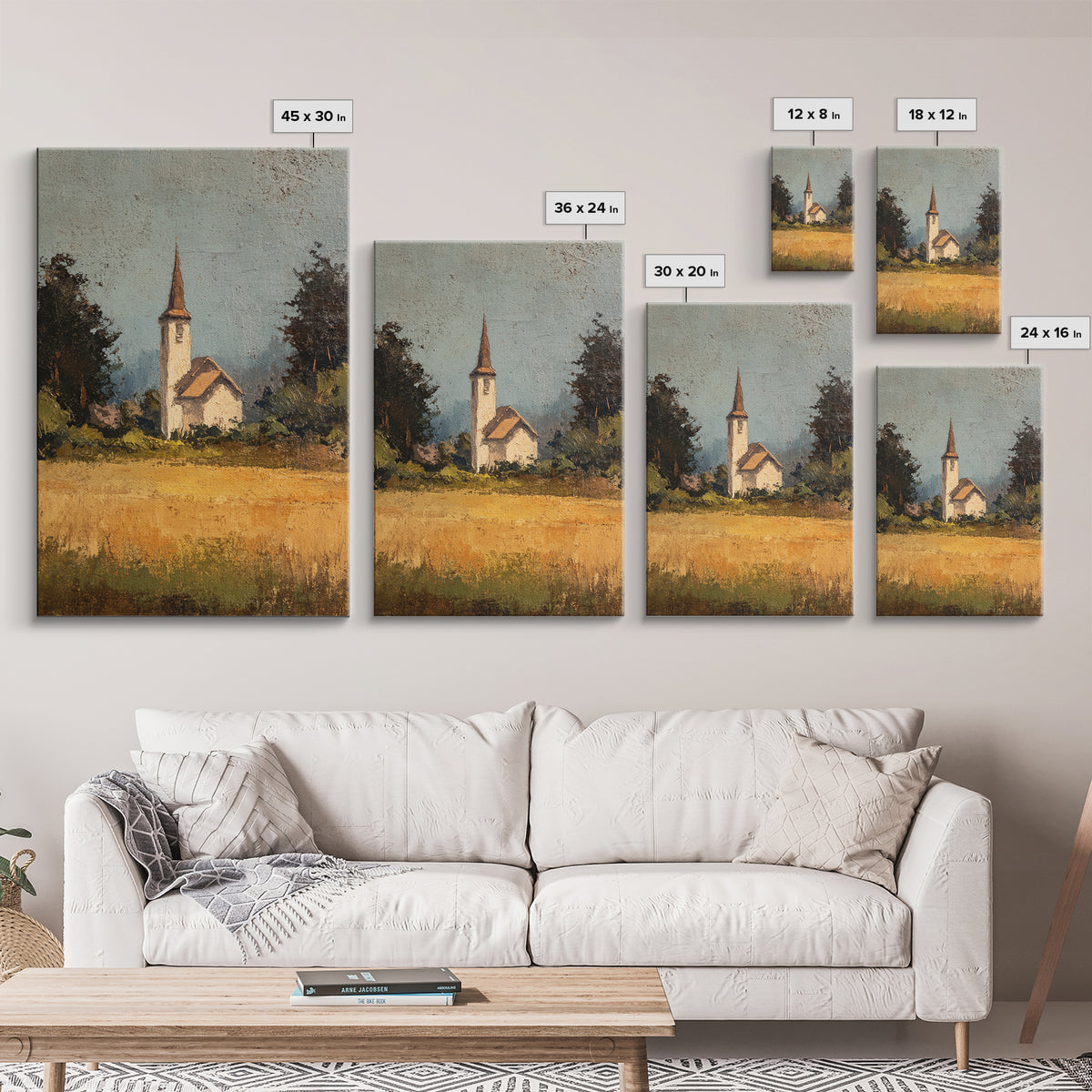 Country Church Steeple Beyond Trees Canvas Print, Country Art, Digital Print, Farmhouse Decor, Country, French Country Decor, COU-2x3-99