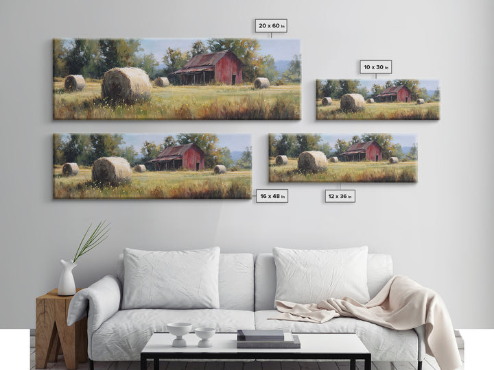 Hay Bales in Late Afternoon Sun Framed Canvas Print, Country Art, Eclectic Wall Art, Farmhouse Decor, Fine Art, Country, COU-3x1-12