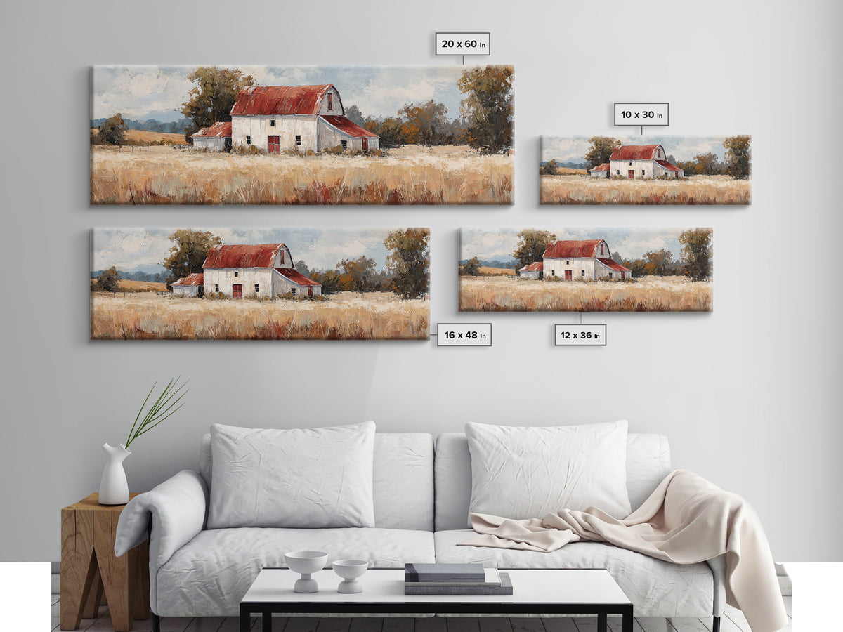 White Farmhouse Surrounded by Tall Grass Framed Canvas Print, Country Art, Art Prints, Farmhouse Decor, Fine Art, Country, COU-3x1-2