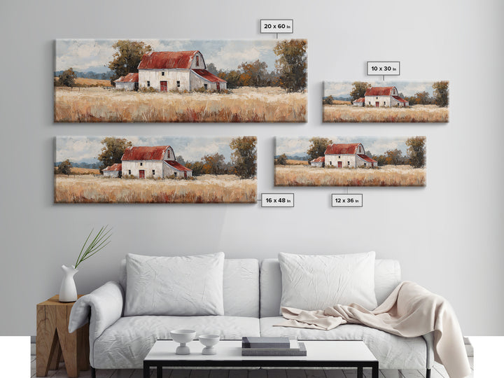 White Farmhouse Surrounded by Tall Grass Framed Canvas Print, Country Art, Art Prints, Farmhouse Decor, Fine Art, Country, COU-3x1-2