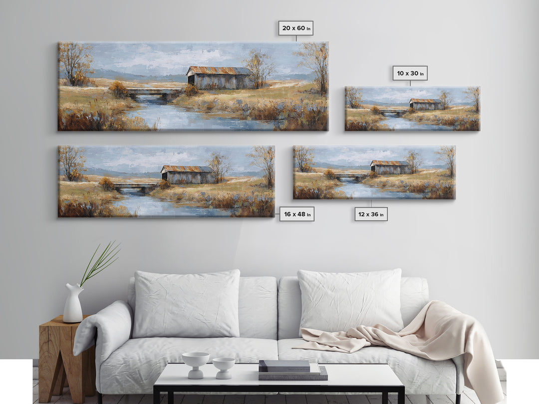 Covered Bridge over a Quiet Creek Framed Canvas Print, Country Art, Contemporary Art, Farmhouse Decor, Fine Art, Country, COU-3x1-55