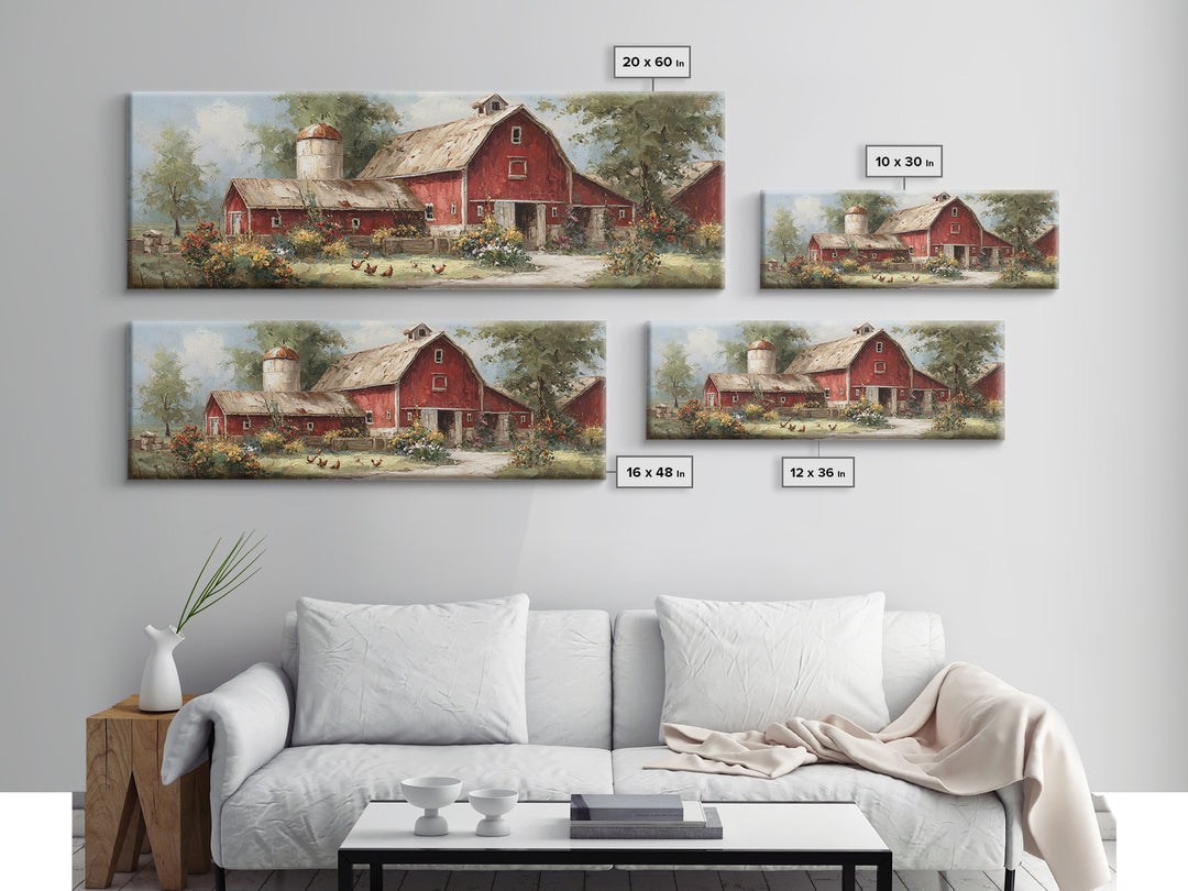 Chickens Pecking Near Garden Flowers Canvas Print, Country Art, Digital Art Prints, Farmhouse Decor, Fine Art, Country, COU-3x1-6