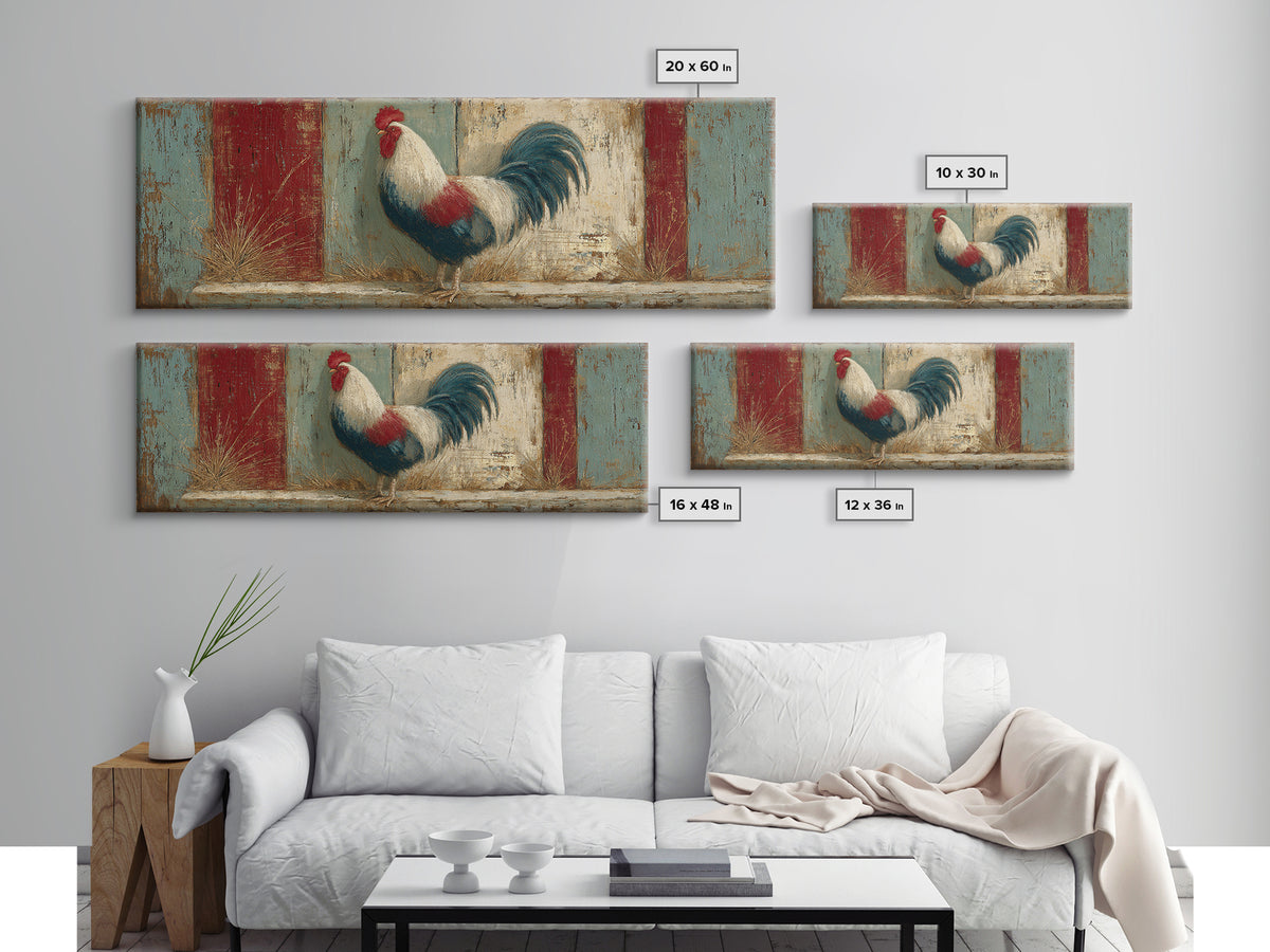 Rooster in Bold Folk Art Color Framed Canvas Print, Country Art, Eclectic Wall Art, Farmhouse Decor, Fine Art, Country, COU-3x1-69
