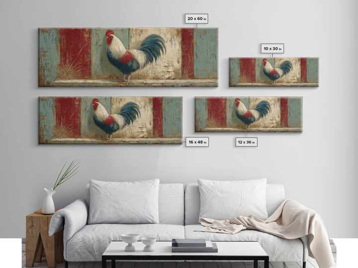 Rooster in Bold Folk Art Color Framed Canvas Print, Country Art, Eclectic Wall Art, Farmhouse Decor, Fine Art, Country, COU-3x1-69