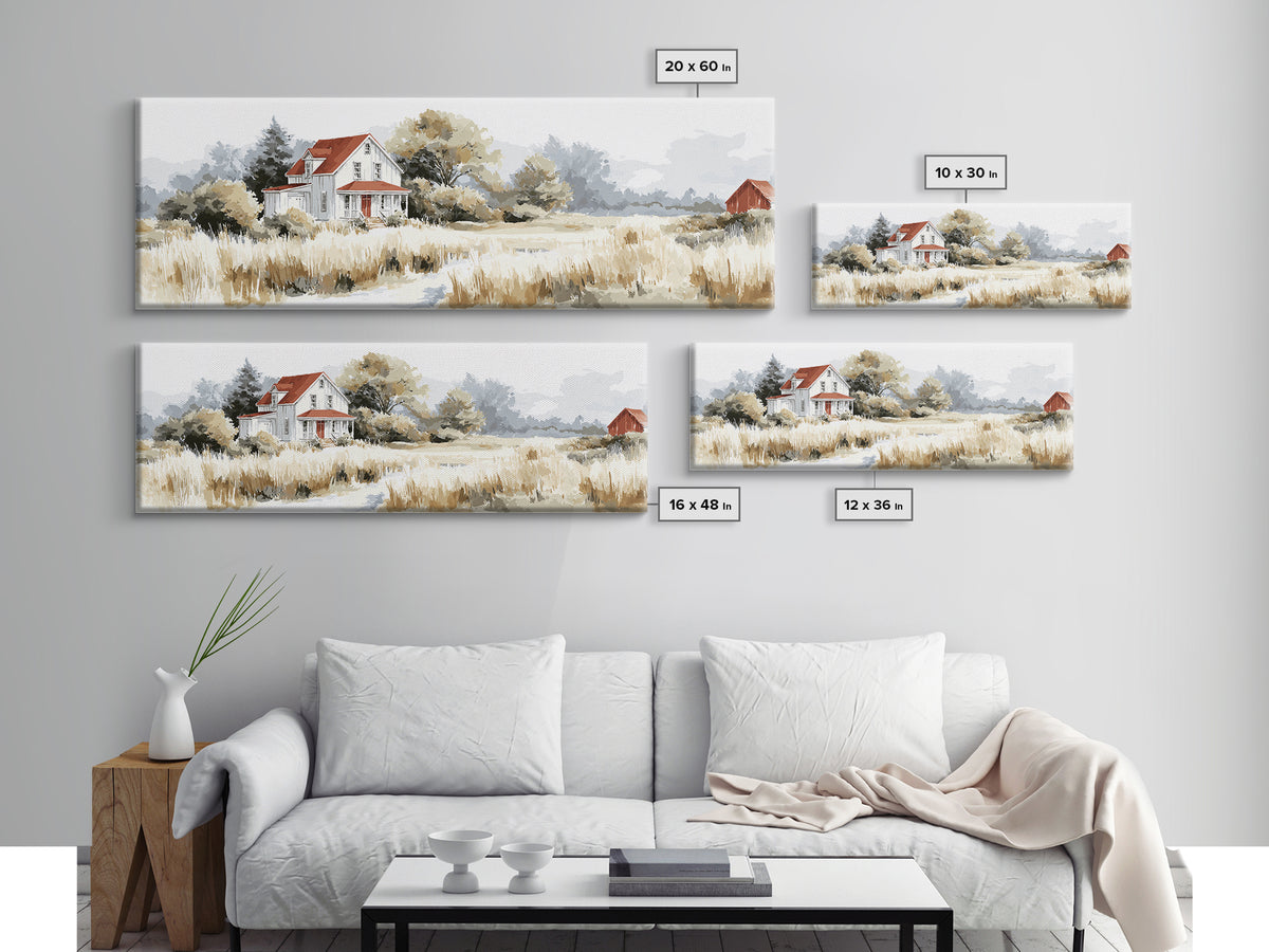 White Farmhouse Surrounded by Tall Grass Canvas Print, Country Art, Floral Wall Art, Farmhouse Decor, Fine Art, Country, COU-3x1-98