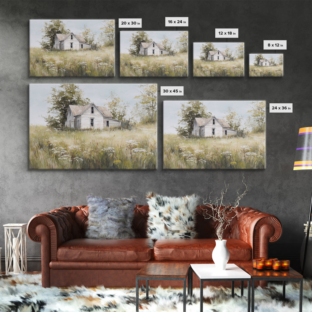 White Farmhouse Surrounded by Tall Grass Framed Canvas Print, Country Art, Printable Wall Art, Farmhouse Decor, Country, COU-3x2-14