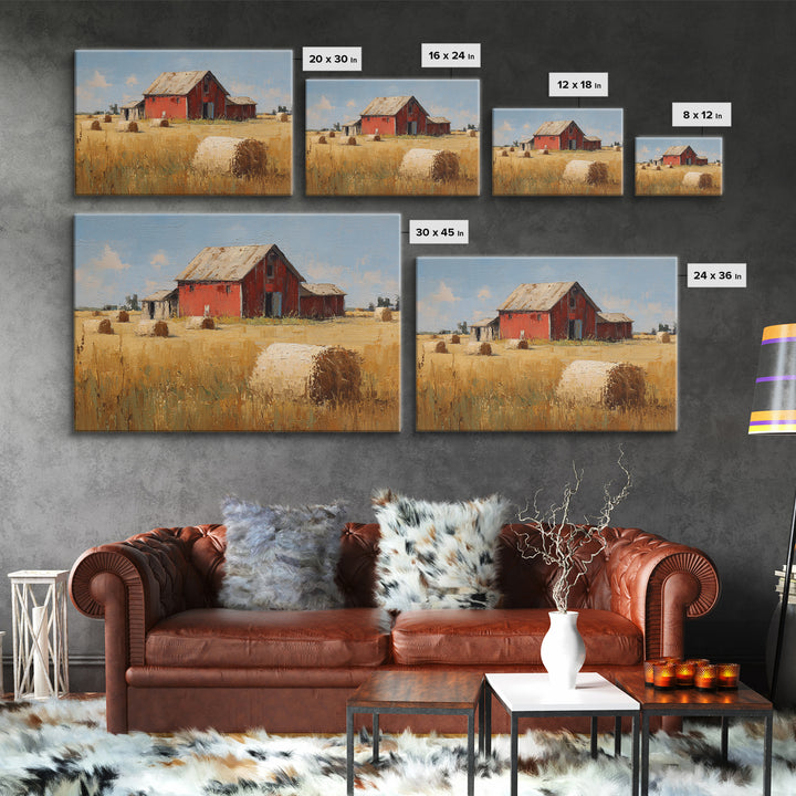 Hay Bales in Late Afternoon Sun Framed Canvas Print, Country Art, Farmhouse Decor, Fine Art, Country, Gallery Wall Art, COU-3x2-24