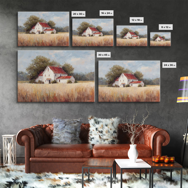 White Farmhouse Surrounded by Tall Grass Canvas Print, Country Art, Digital Print, Farmhouse Decor, Fine Art, Country, COU-3x2-38