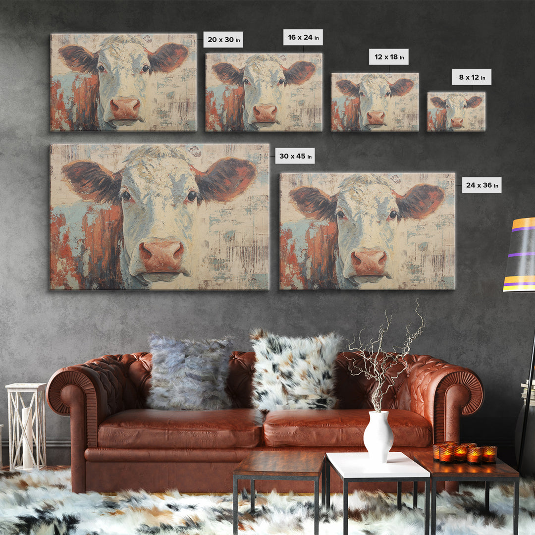 Cow Portrait with Gentle Farmhouse Personality Canvas Print, Country Art, Landscape Wall Art, Farmhouse Decor, Oil Painting, COU-3x2-56