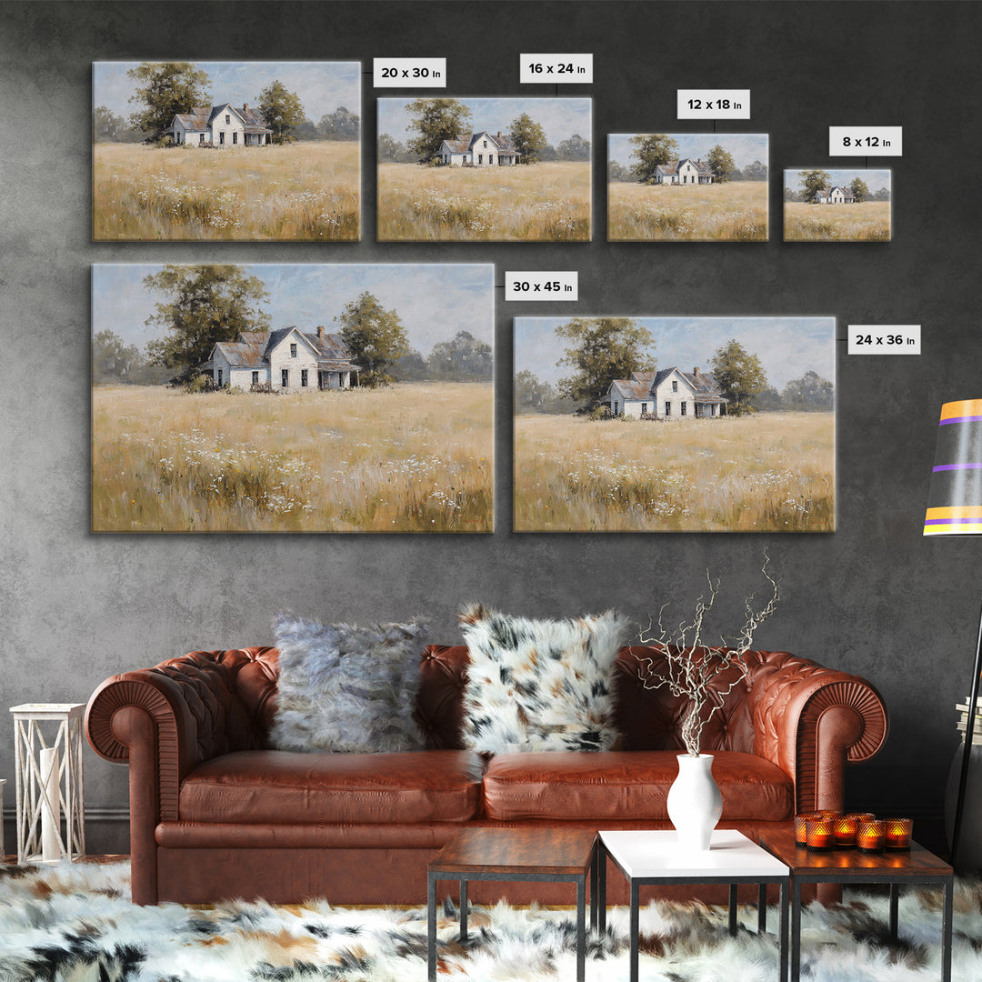 White Farmhouse Surrounded by Tall Grass Canvas Print, Country Art, Digital Print, Farmhouse Decor, Fine Art, Country, COU-3x2-62