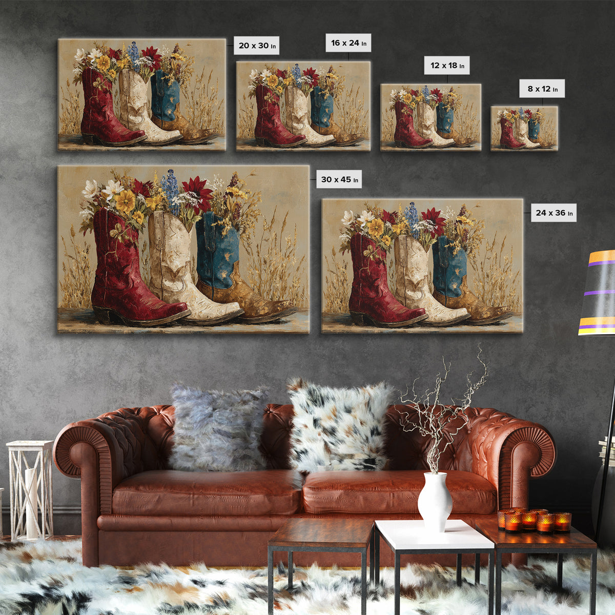Weathered Boots with Wildflowers Tucked Inside Canvas Print, Country Art, Wall Decor, Farmhouse Decor, Oil Painting, Country, COU-3x2-68