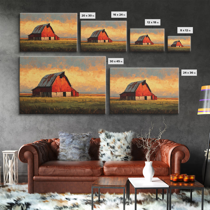 Rustic Barn Silhouette Framed Canvas Print, Country Art, Home Decor, Farmhouse Decor, Abstract Art, Country, Printable Art, COU-3x2-7