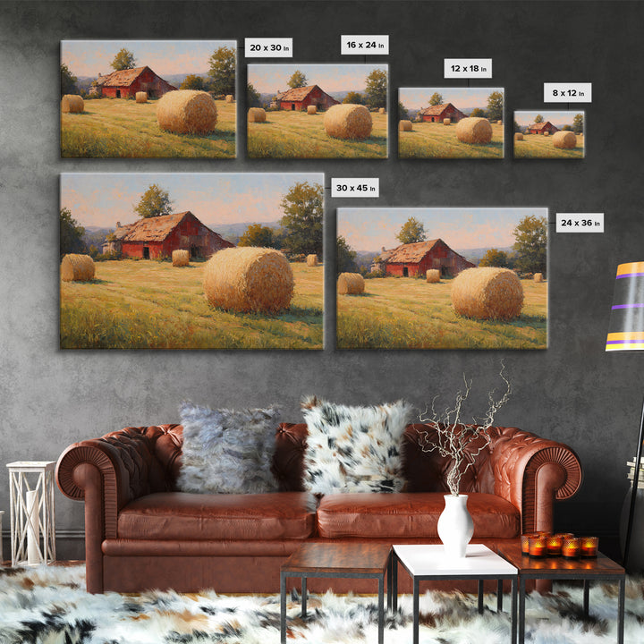 Hay Bales in Late Afternoon Sun Canvas Print, Country Art, Neutral Decor, Farmhouse Decor, Fine Art, Country, Home Decor, COU-3x2-72
