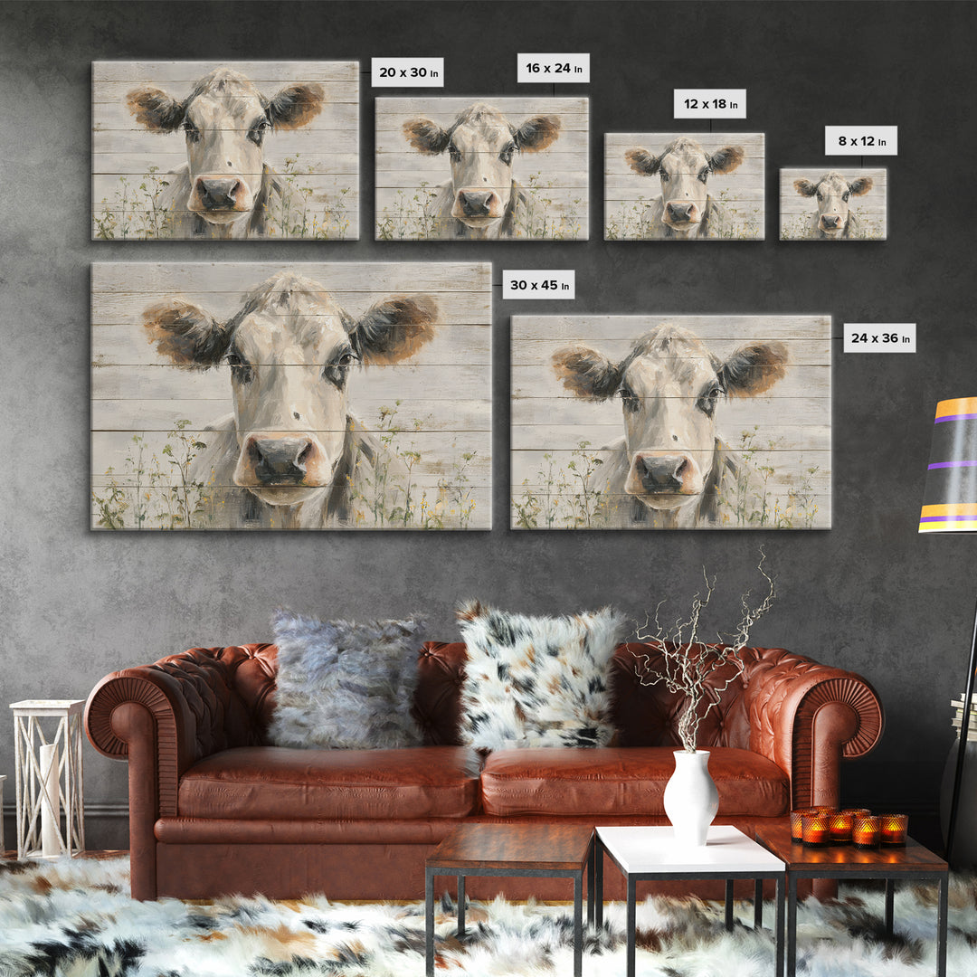 Cow Portrait with Gentle Farmhouse Personality Framed Canvas Print, Country Art, Fine Art Print, Farmhouse Decor, Country, COU-3x2-80