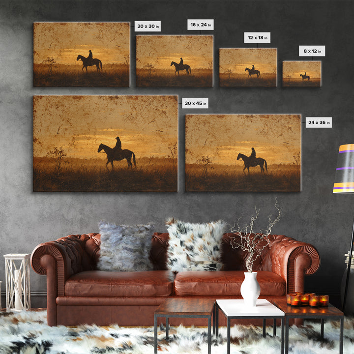 Horse and Rider Silhouette at Dusk Canvas Print, Country Art, Landscape Wall Art, Farmhouse Decor, Fine Art, Country, COU-3x2-93