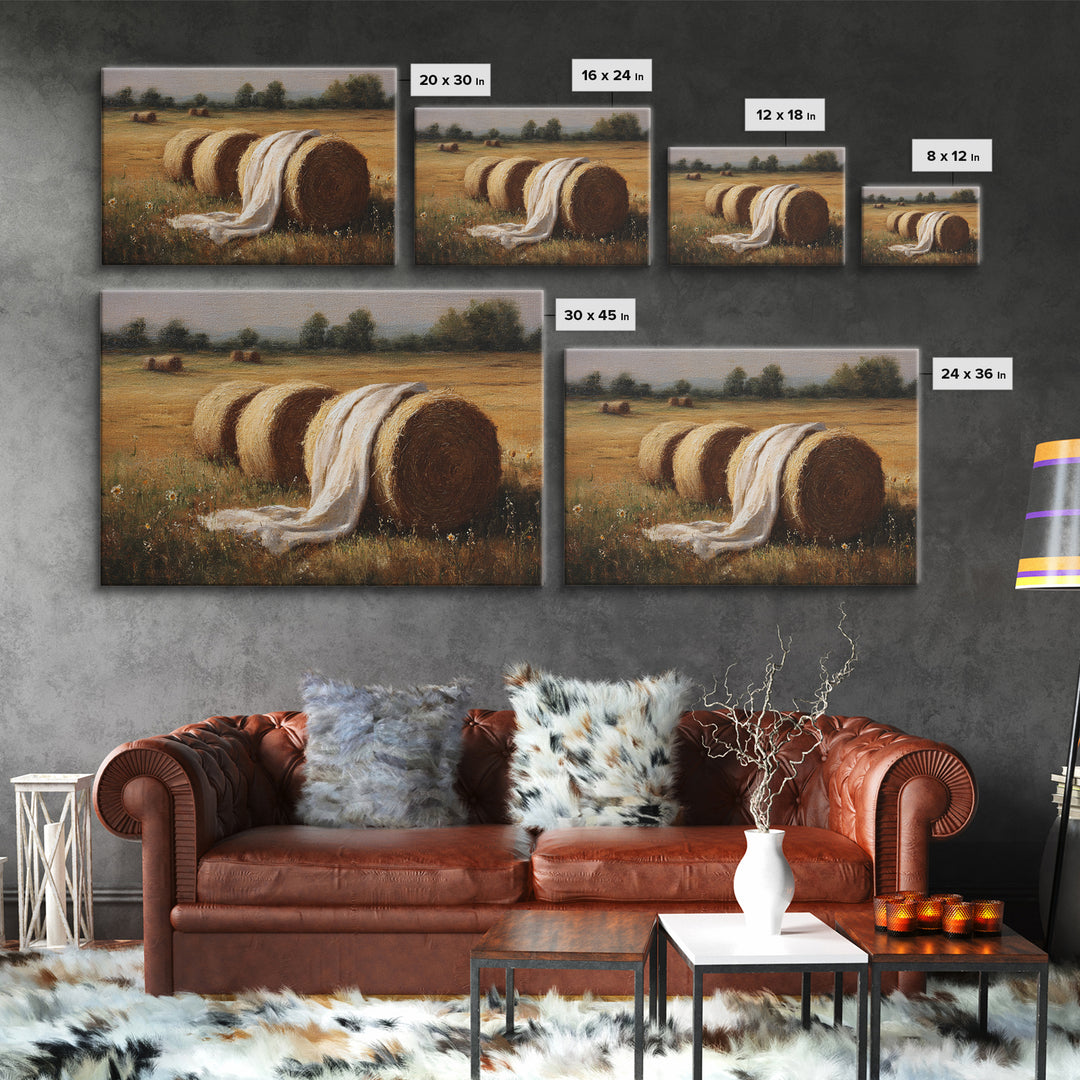 Hay Bales in Late Afternoon Sun Framed Canvas Print, Country Art, Luxury Decor, Farmhouse Decor, Fine Art, Country, COU-3x2-96