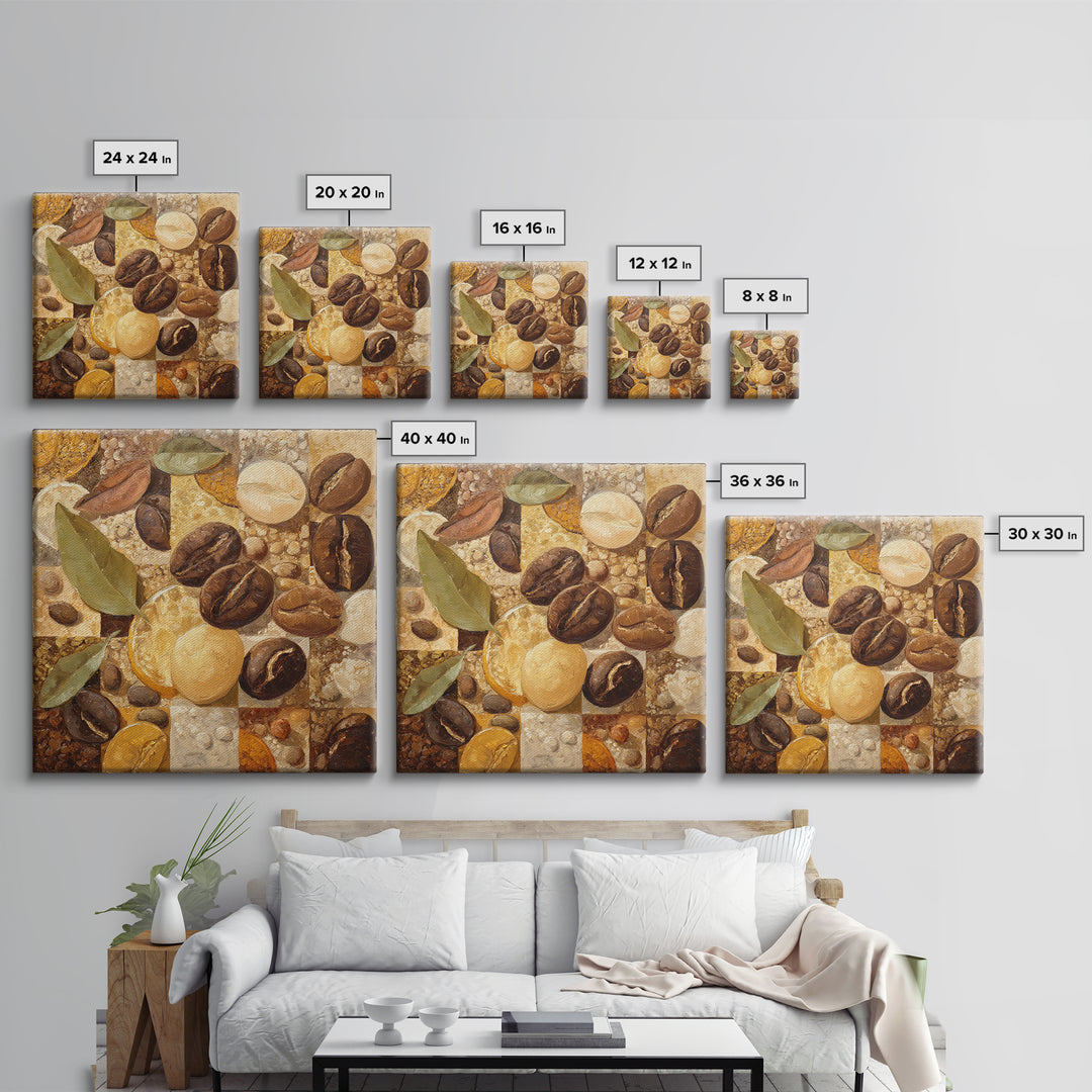 Coffee Bean Pattern Canvas Print, Coffee Shop Art, Kitchen Gift, Cafe Decor, Oil Painting, Cafe, Coffee Art, Food Art, CSA-1x1-15