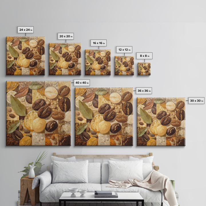 Coffee Bean Pattern Canvas Print, Coffee Shop Art, Kitchen Gift, Cafe Decor, Oil Painting, Cafe, Coffee Art, Food Art, CSA-1x1-15