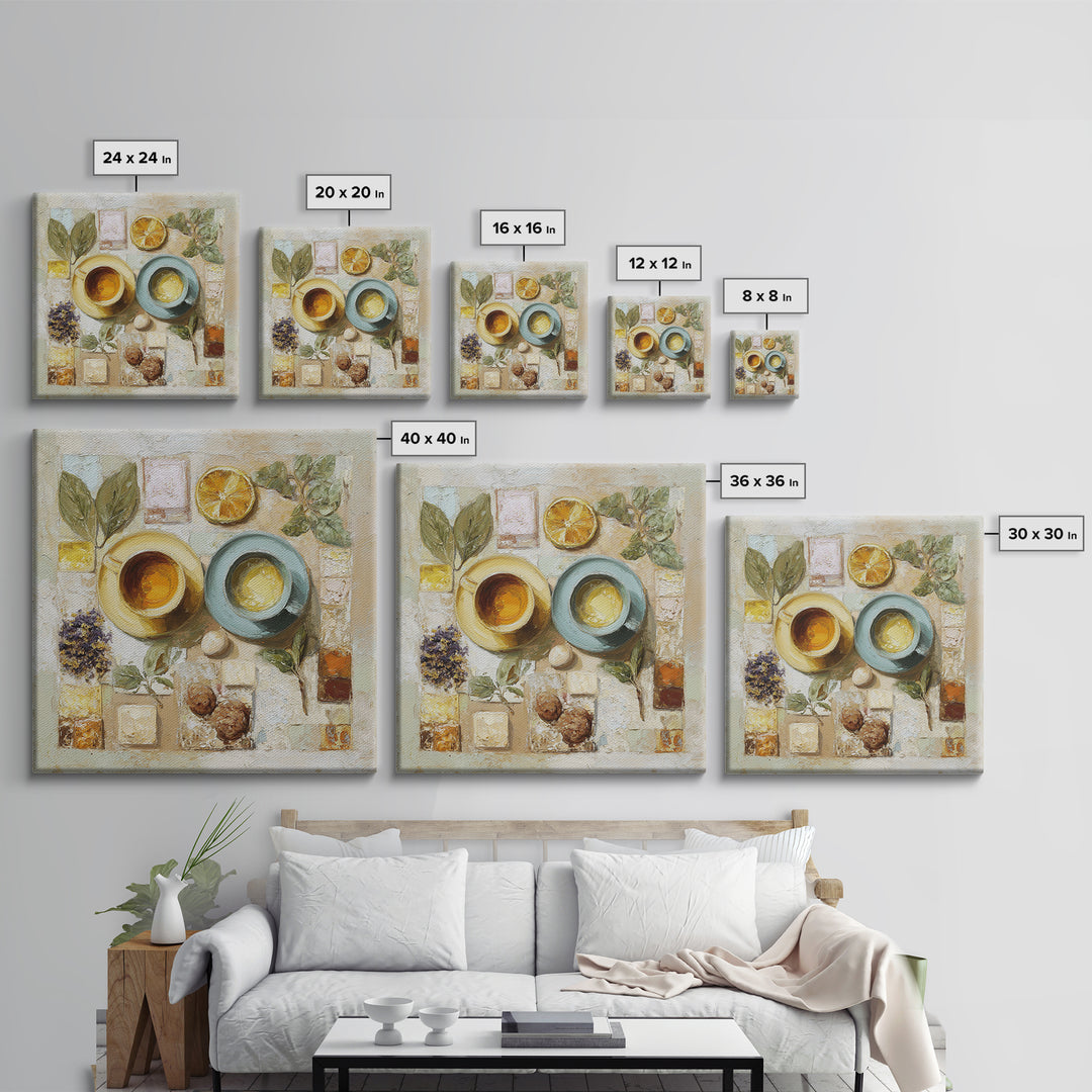 Two Cups Facing Each Other Framed Canvas Print, Coffee Shop Art, Boho Decor, Cafe Decor, Oil Painting, Cafe, Printable, CSA-1x1-37