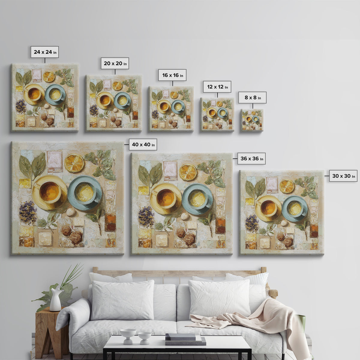 Two Cups Facing Each Other Framed Canvas Print, Coffee Shop Art, Boho Decor, Cafe Decor, Oil Painting, Cafe, Printable, CSA-1x1-37