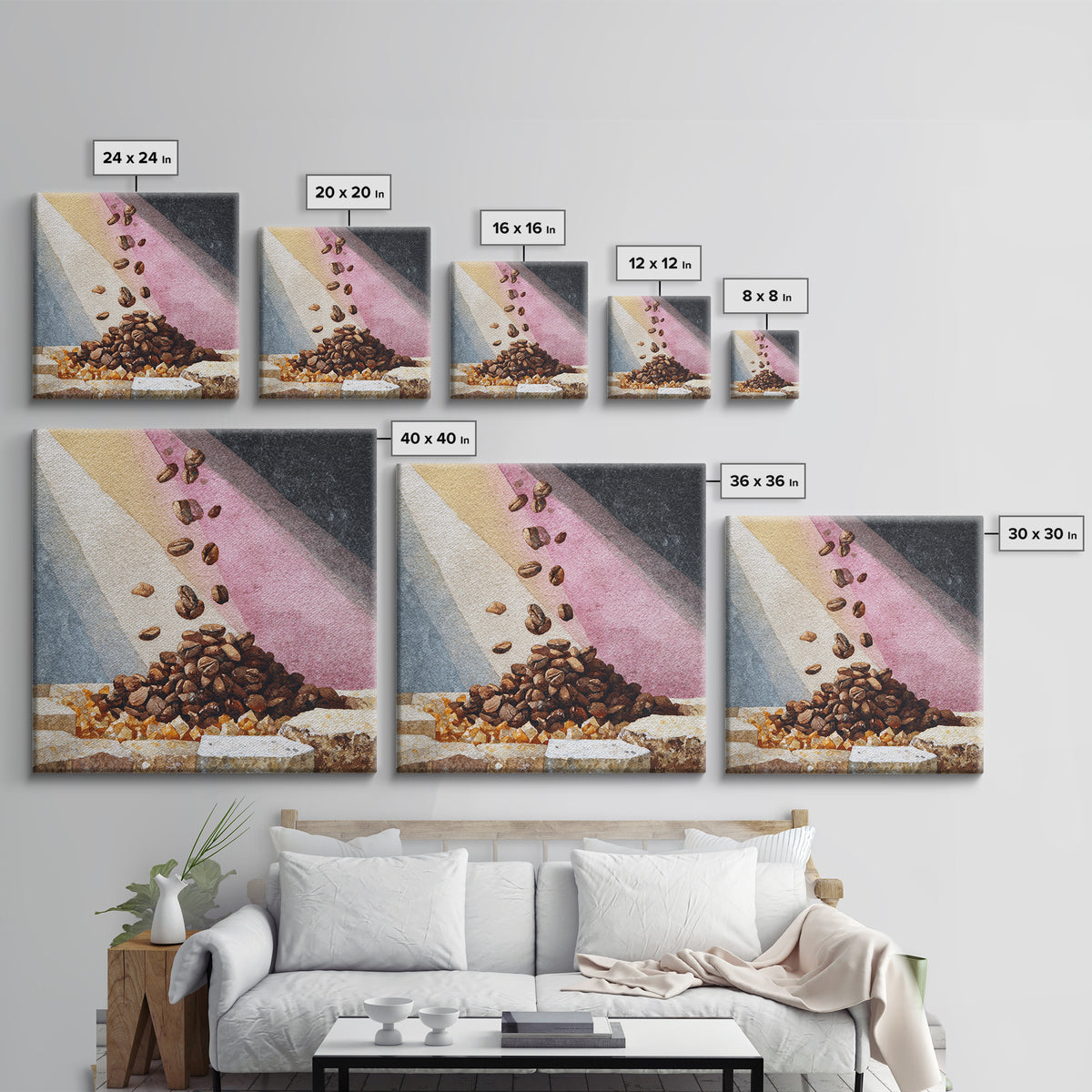 Roasted Beans Falling Through Dark Space Framed Canvas Print, Coffee Shop Art, Kitchen Wall Art, Cafe Decor, Fine Art, Cafe, CSA-1x1-44