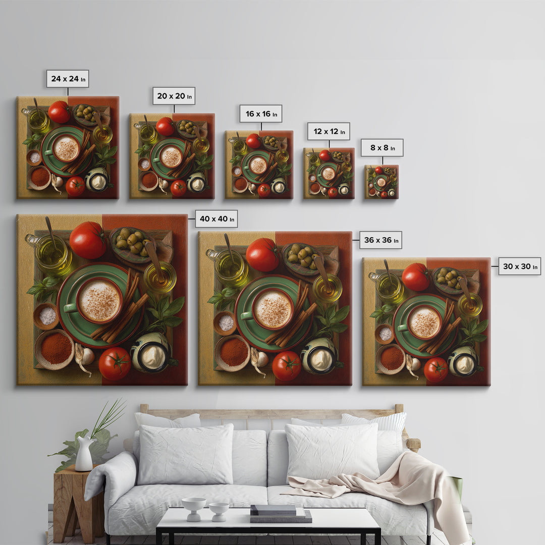 Cinnamon Sticks and Cappuccino Foam Still Life Framed Canvas Print, Coffee Shop Art, Coffee, Cafe Decor, Fine Art, Cafe, CSA-1x1-48
