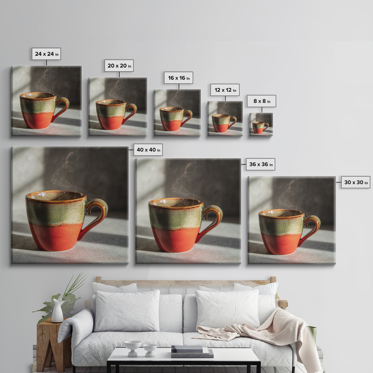 Espresso Cup with Rising Steam and Warm Canvas Print, Coffee Shop Art, Room Decor, Cafe Decor, Fine Art, Cafe, Canvas Wall Art, CSA-1x1-49