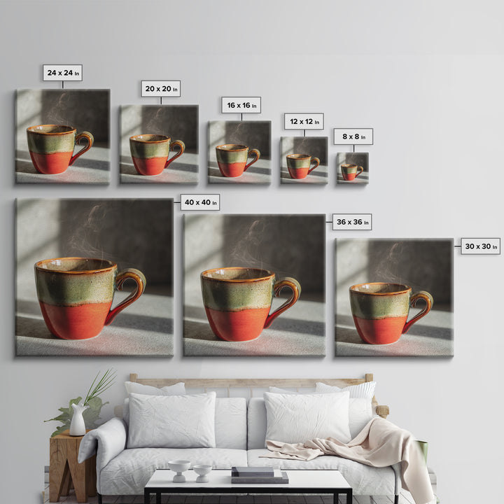 Espresso Cup with Rising Steam and Warm Canvas Print, Coffee Shop Art, Room Decor, Cafe Decor, Fine Art, Cafe, Canvas Wall Art, CSA-1x1-49
