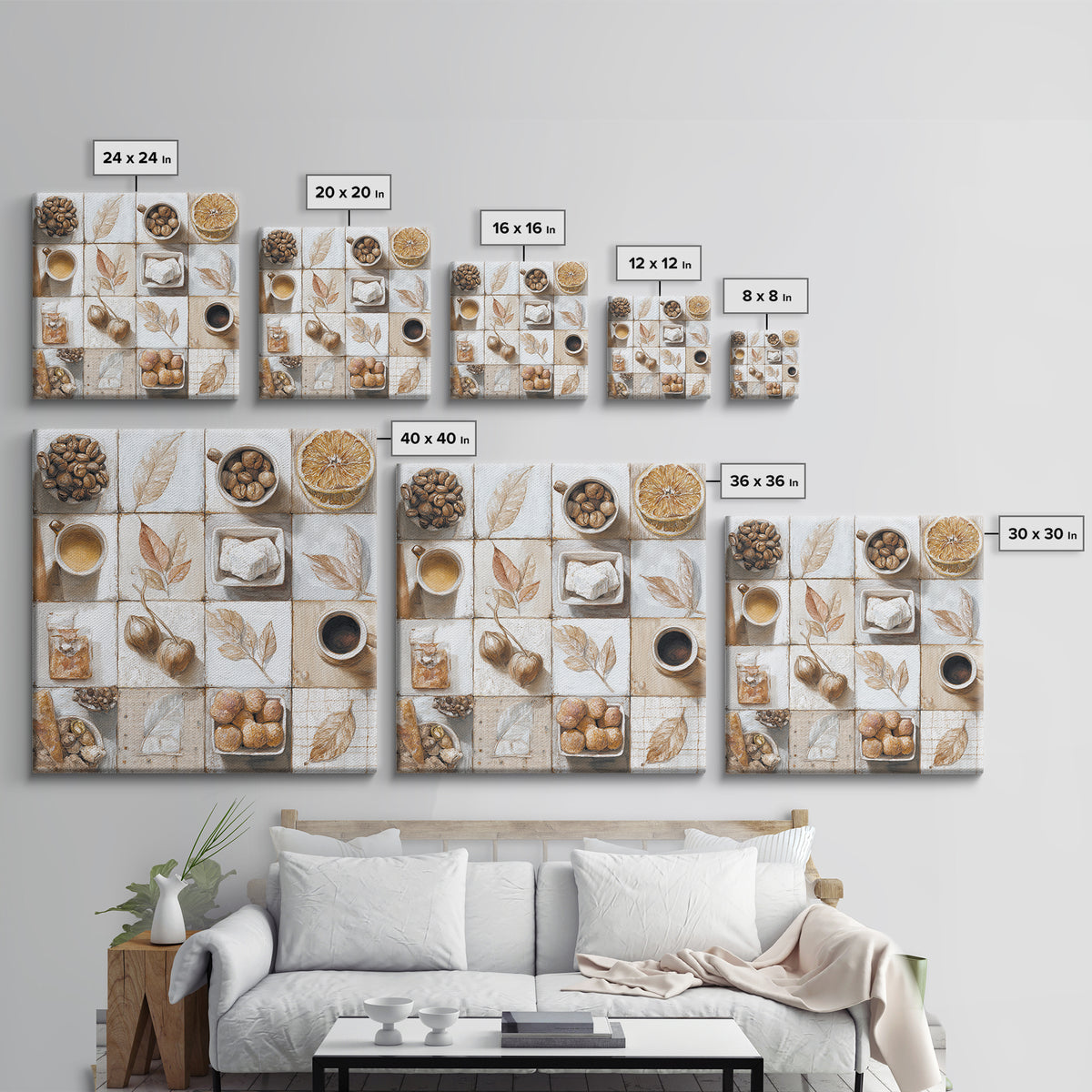 Coffee Bean Pattern Framed Canvas Print, Coffee Shop Art, Neutral Decor, Cafe Decor, Fine Art, Cafe, Home Decor, Wall Decor, CSA-1x1-63