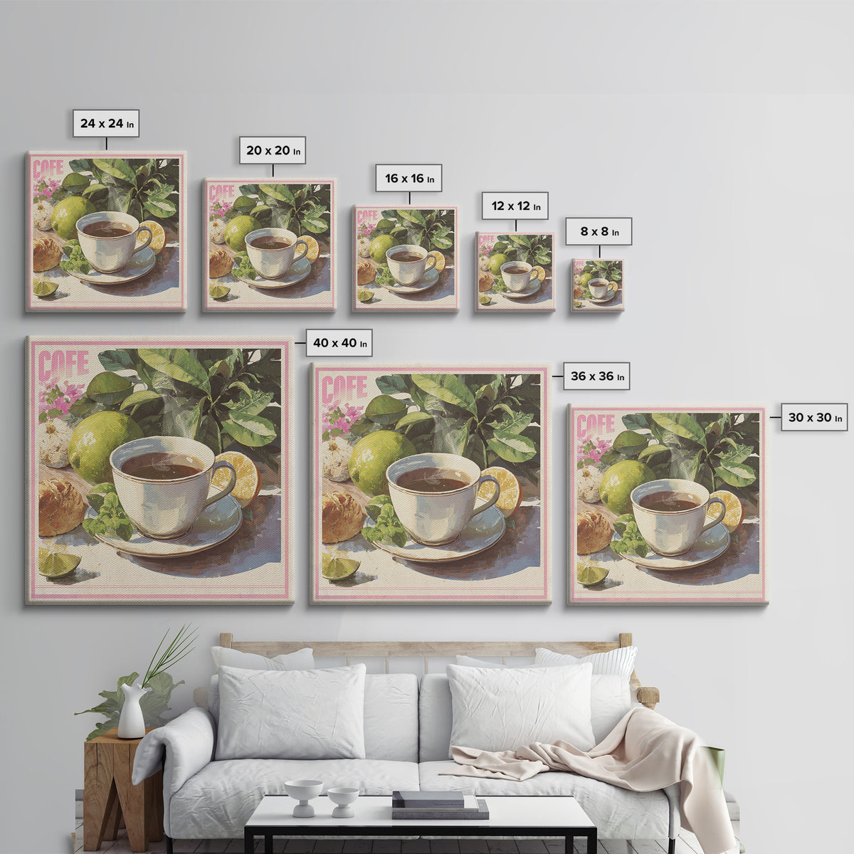 Retro Cafe Poster Coffee Cup Graphic Framed Canvas Print, Coffee Shop Art, Farmhouse Decor, Cafe Decor, Fine Art, Cafe, CSA-1x1-7