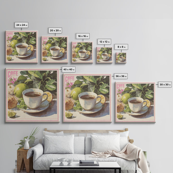 Retro Cafe Poster Coffee Cup Graphic Framed Canvas Print, Coffee Shop Art, Farmhouse Decor, Cafe Decor, Fine Art, Cafe, CSA-1x1-7