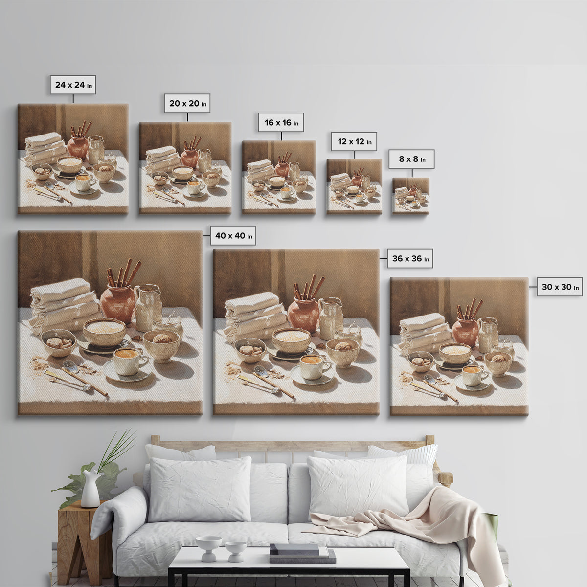 Cinnamon Sticks and Cappuccino Foam Still Life Framed Canvas Print, Coffee Shop Art, Minimalist Wall Art, Cafe Decor, CSA-1x1-72