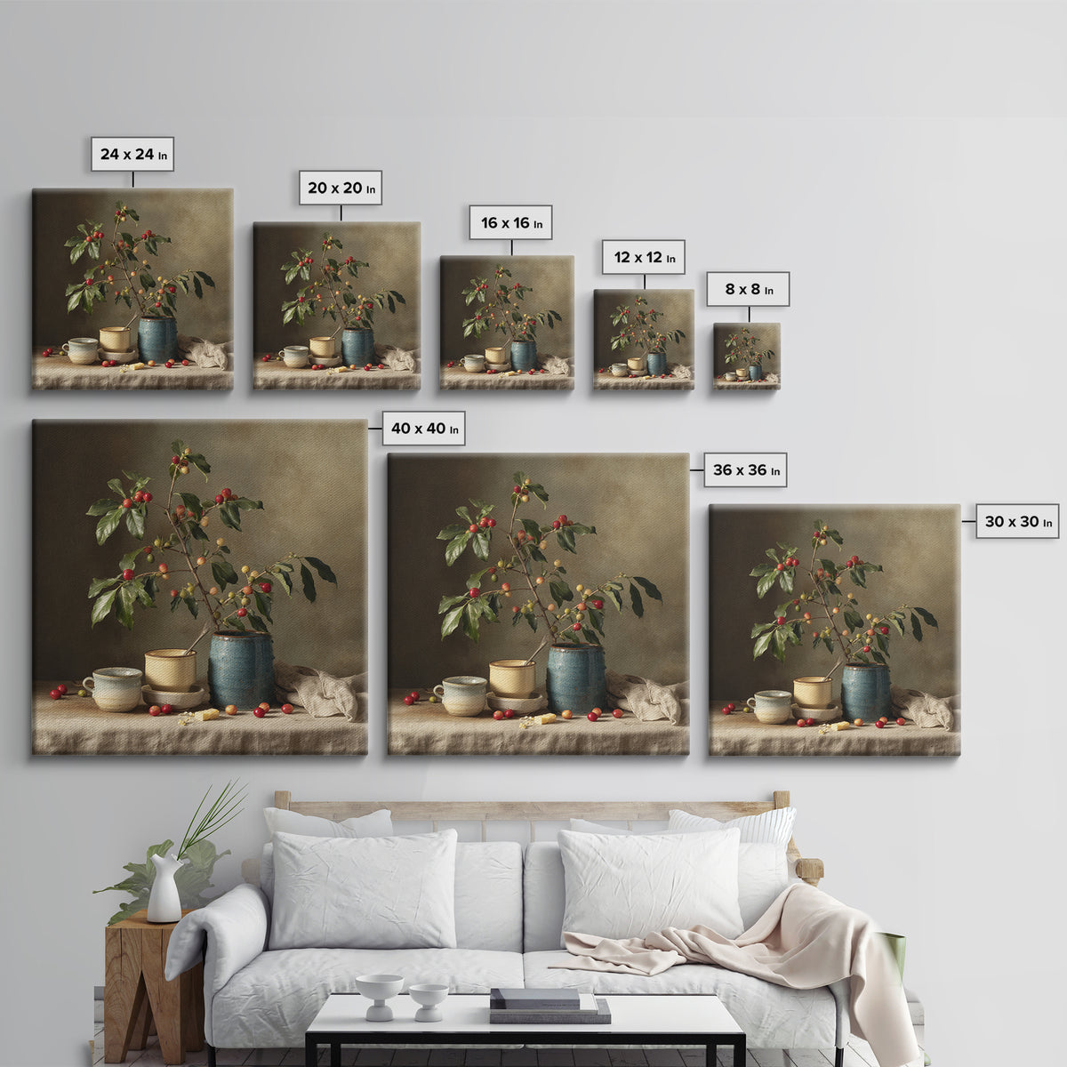 Botanical Coffee Plant Branch Framed Canvas Print, Coffee Shop Art, Statement Artwork, Cafe Decor, Fine Art, Cafe, Art Print, CSA-1x1-78