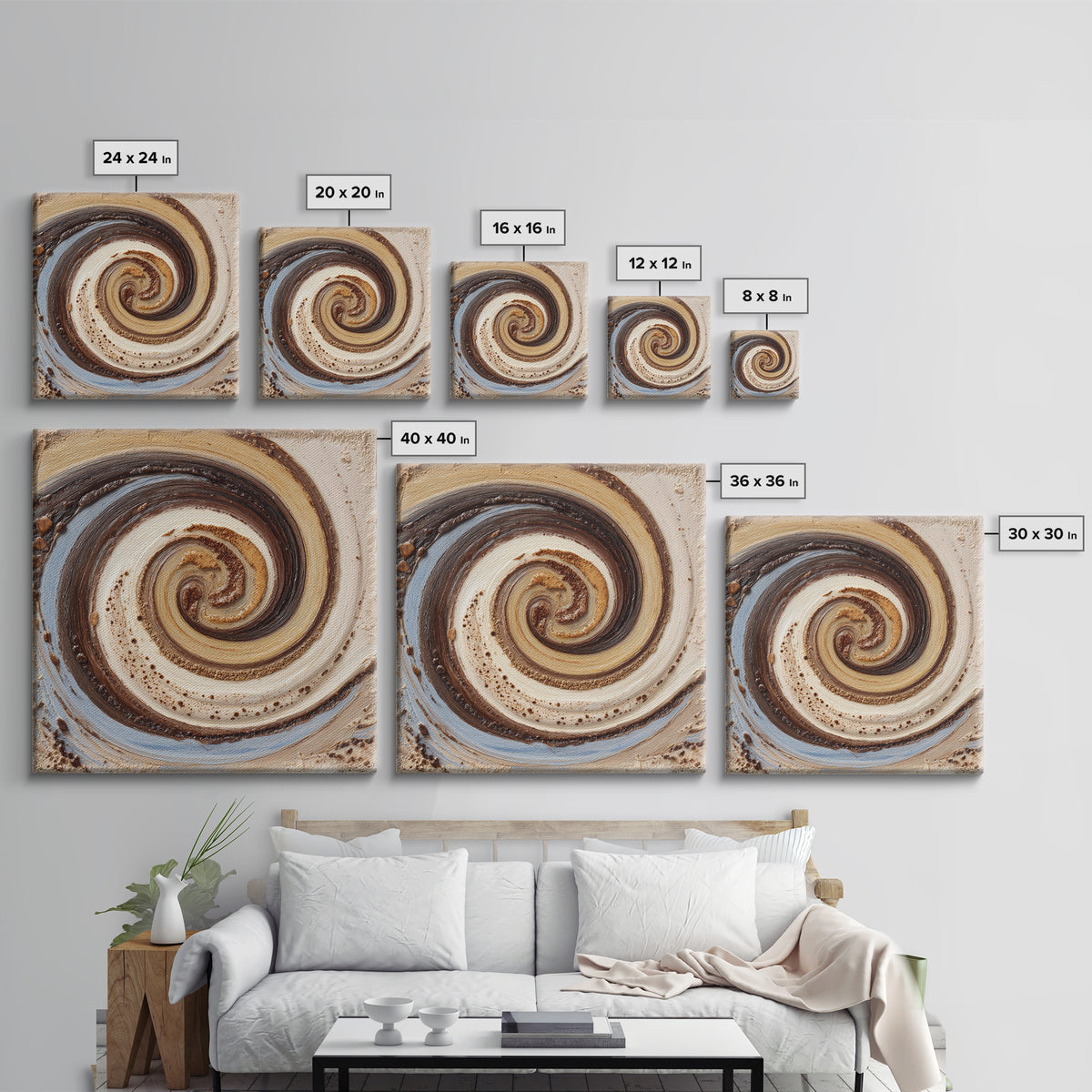 Abstract Brown and Cream Coffee Swirl Canvas Print, Coffee Shop Art, Statement Artwork, Cafe Decor, Abstract Art, Cafe, CSA-1x1-9