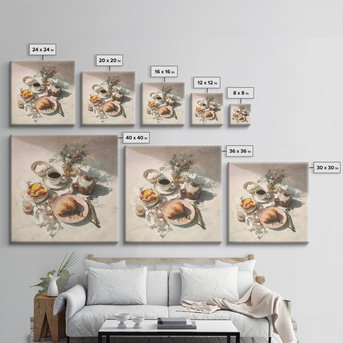 Sunlit Pastry and Coffee Arrangement Canvas Print, Coffee Shop Art, Room Decor, Cafe Decor, Fine Art, Cafe, Canvas Wall Art, CSA-1x1-91