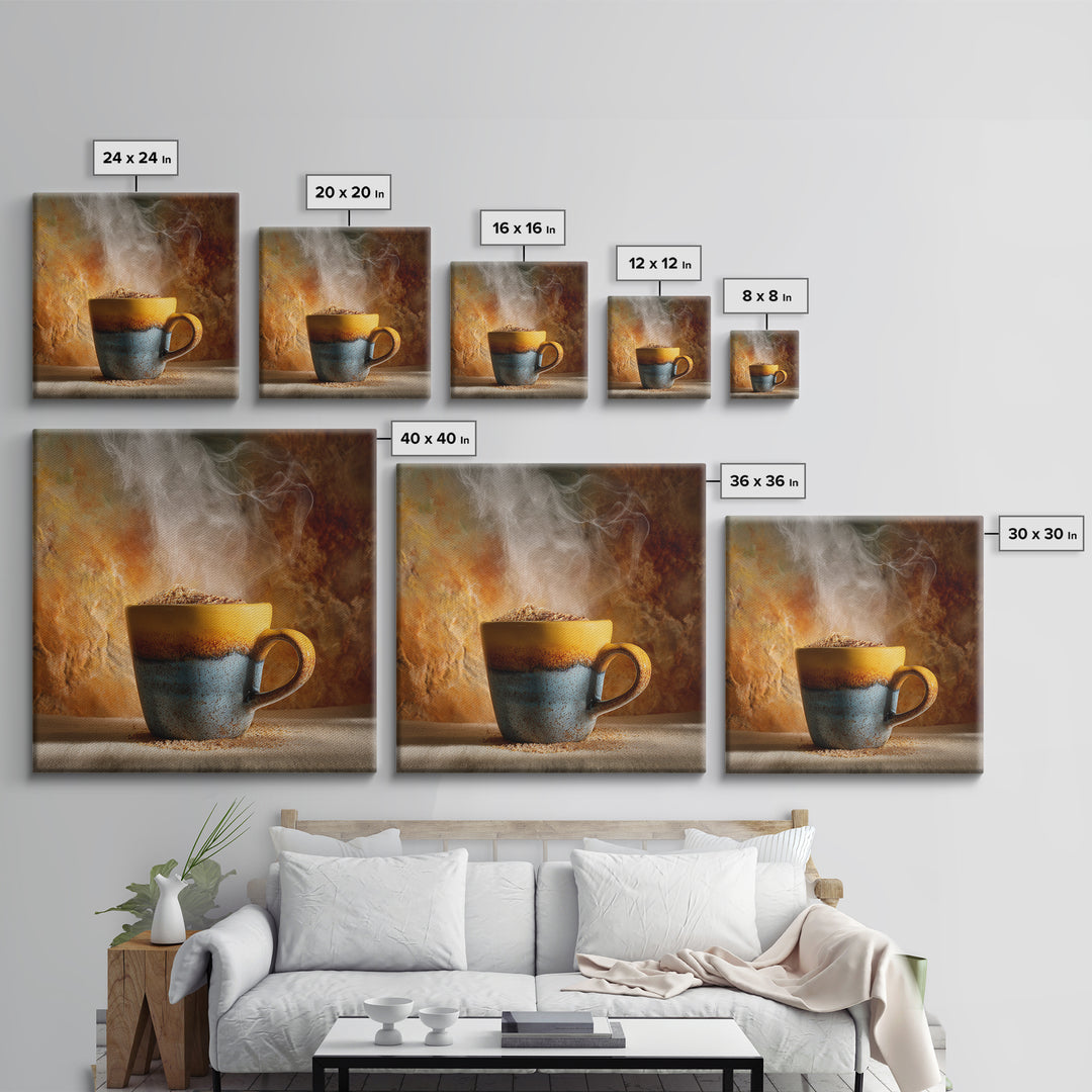 Espresso Cup with Rising Steam and Warm Canvas Print, Coffee Shop Art, Digital Wall Art, Cafe Decor, Oil Painting, Cafe, CSA-1x1-97