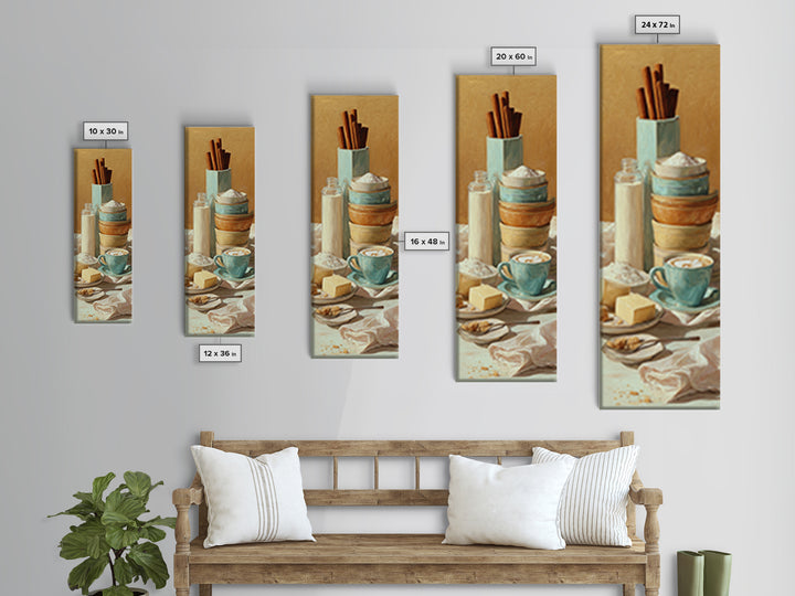 Cinnamon Sticks and Cappuccino Foam Still Life Canvas Print, Coffee Shop Art, Wall Art, Cafe Decor, Oil Painting, Cafe, CSA-1x3-12