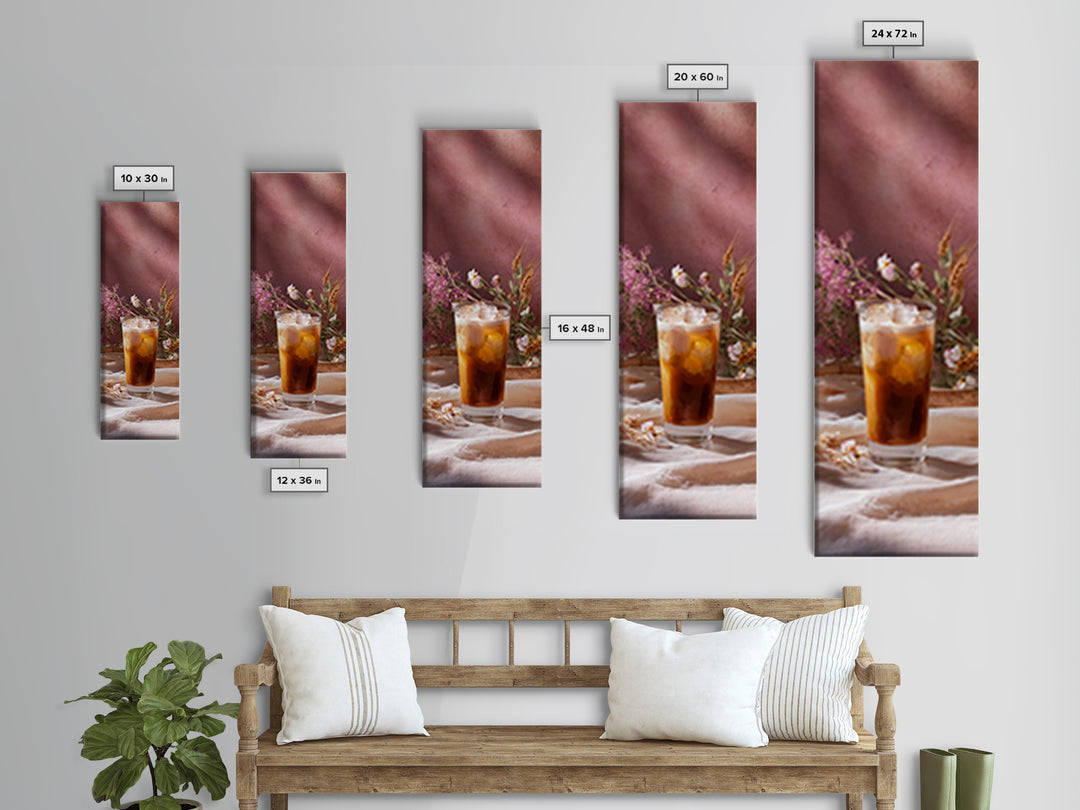 Iced Coffee Glass Canvas Print, Coffee Shop Art, Kitchen Art, Cafe Decor, Fine Art, Cafe, Minimalist Wall Art, Coffee Art, CSA-1x3-23