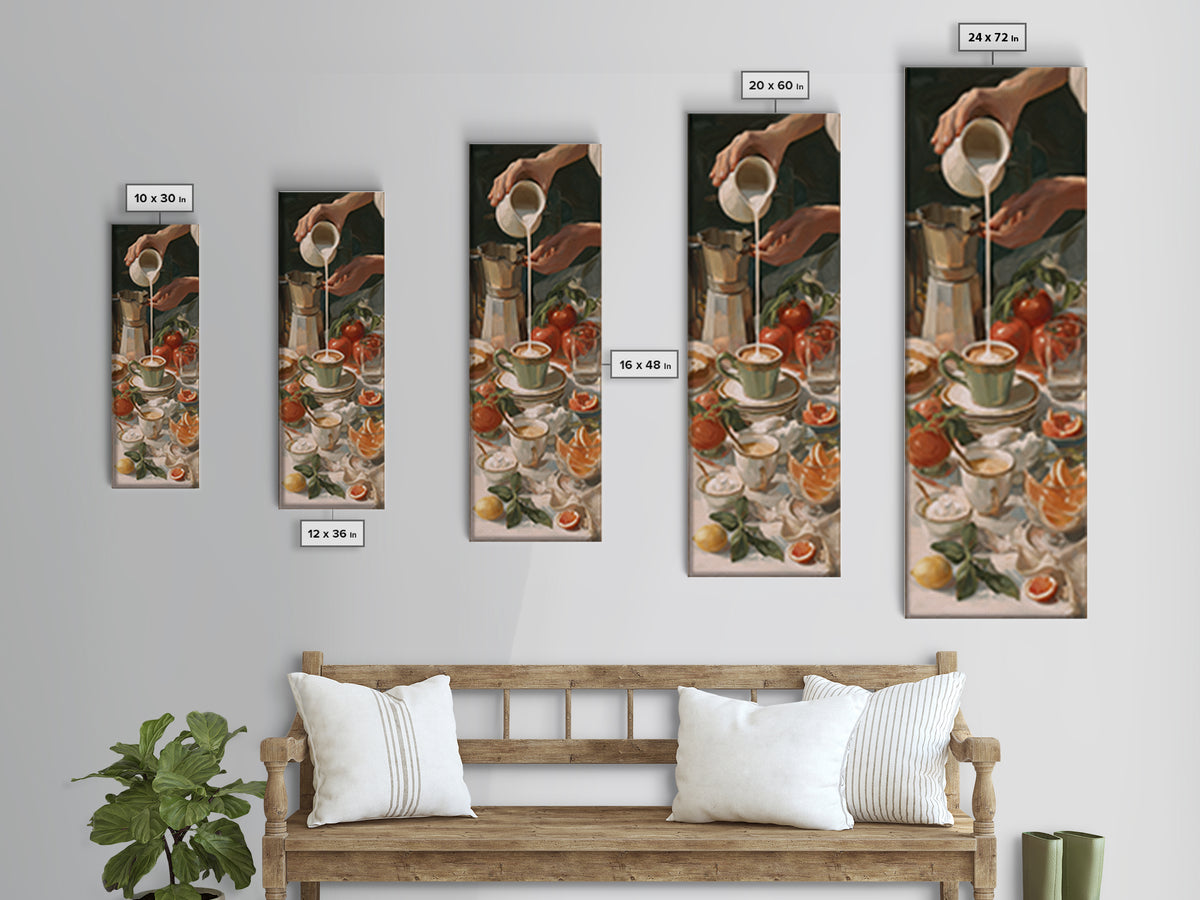 Barista Hands Pouring Milk into Espresso Canvas Print, Coffee Shop Art, Dopamine Decor, Cafe Decor, Cafe, Coffee Wall Art, CSA-1x3-33